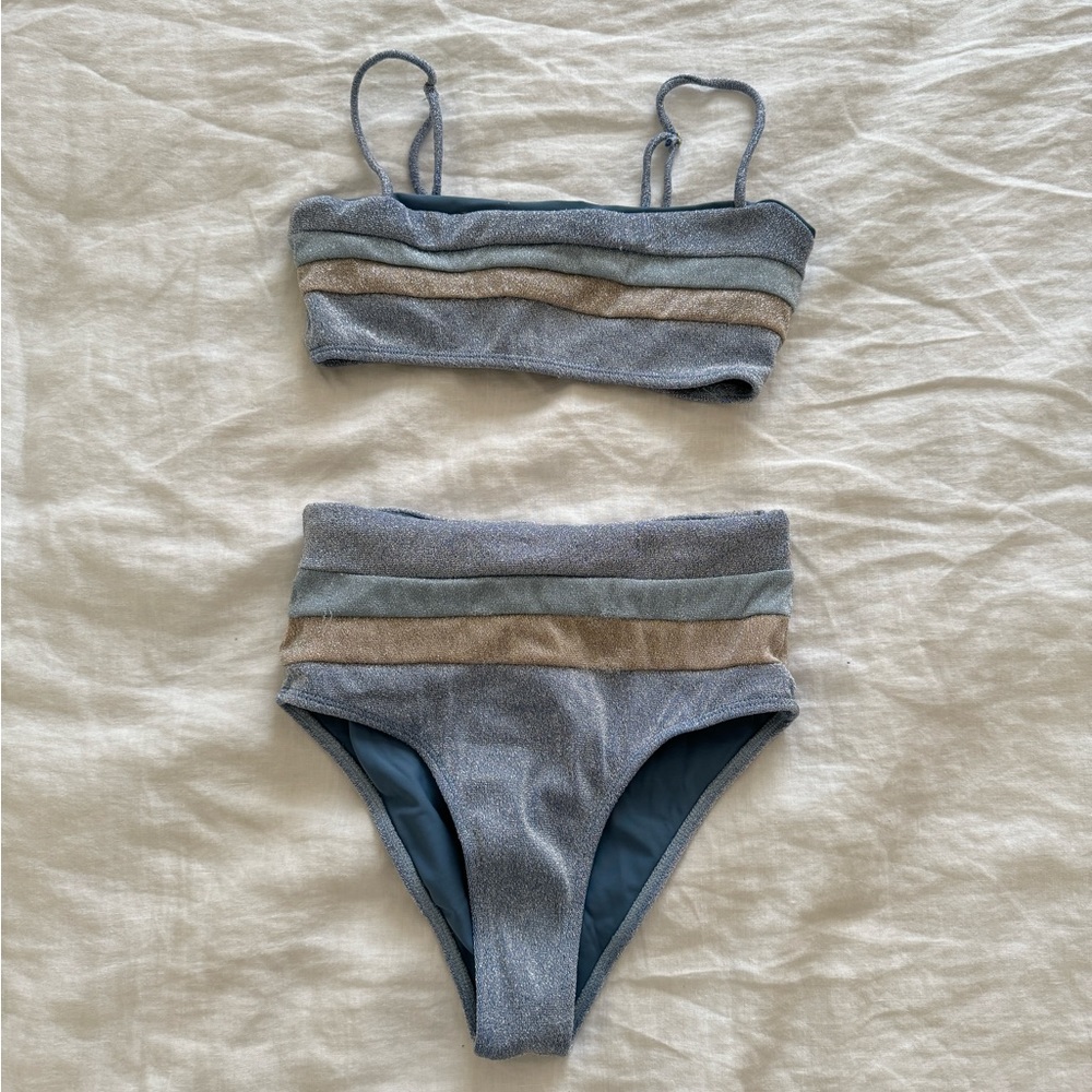 Elysiian Swim Blue Striped Sparkly Set